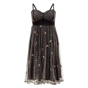 Stunning NYE! Betsy Johnson for Torrid Tulle Leopard & Rose Midi Dress size 16